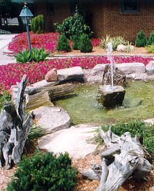 Alpine garden with ornaments